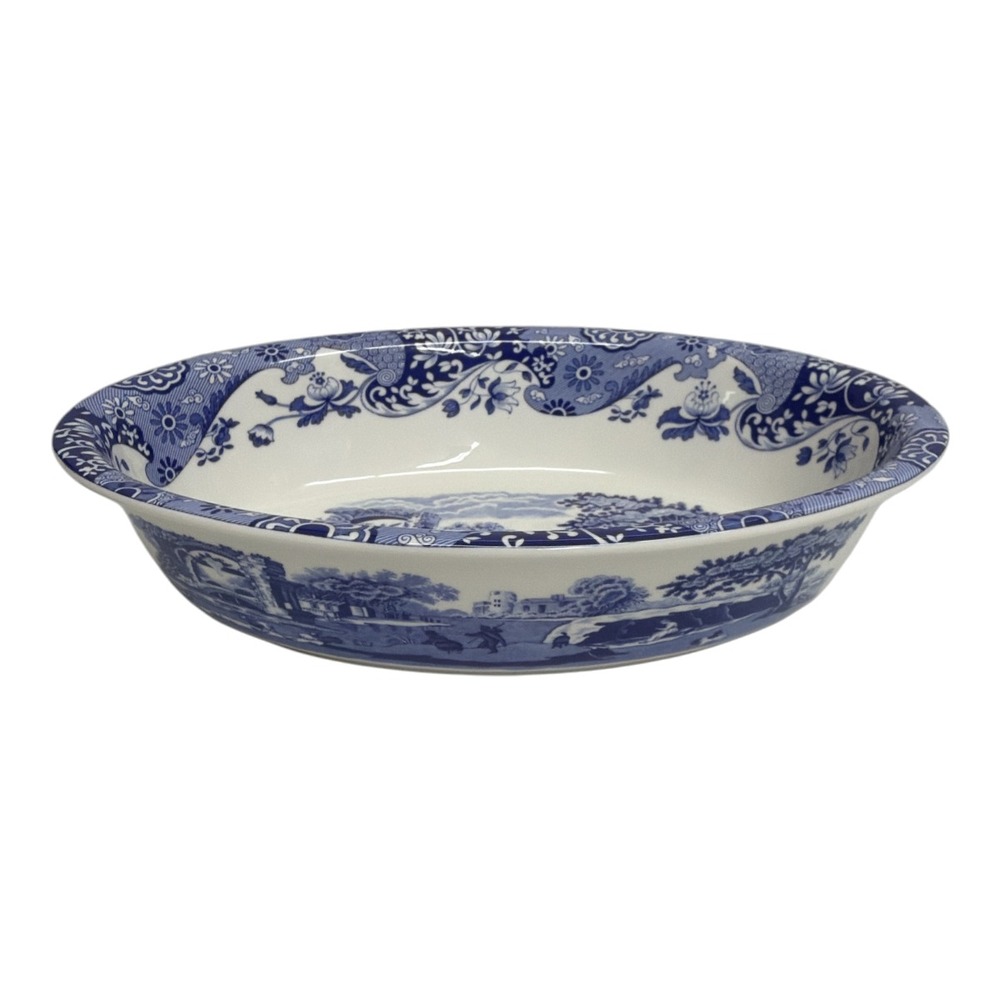 Spode Blue Italian Oval Rim Dish, Porcelain 12.5 inch x 8.75 inch Blue White NWT
